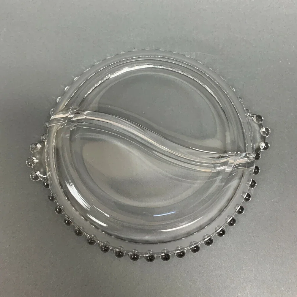 Ohio Imperial‎ Glass Divided Bowl Plate Clear Beaded Candlewick Handles